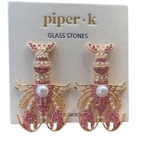 🦞🔹️Piper K 🔹️ Lobster Rhinestone Pearl Stud Glass Stone  Earrings ✨️🦞